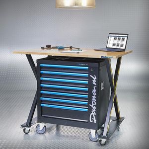 Datona® Industriële werktafel 120 cm en gereedschapswagen - Matzwart