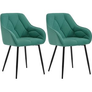 ItsIn® - 2 Stuks/set - Gestoffeerde stoelen - Turquoise - Rugleuning - Armleuningen - Metalen Poten - Woonkamer - Kantoor - Kaptafel - Keuken - 56x53x83,5 cm - 6,3 kg/Stoel