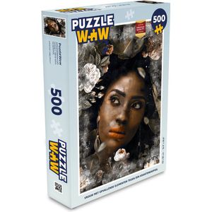 Puzzel Vrouw - Bloemen - Krant - Legpuzzel - Puzzel 500 stukjes