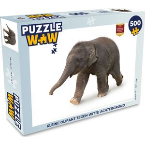 Puzzel Kleine olifant tegen witte achtergrond - Legpuzzel - Puzzel 500 stukjes