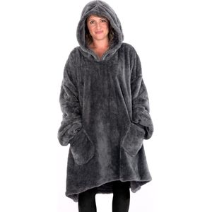 Snug Rug - Fleece deken - Fleece plaid - Premium Oversized Hoodie Deken - Blanket met Mouwen en Capuchon - Heren en Dames - Unisex - Sherpa Fleece - Extra Soft - Grijs - fleece deken met mouwen