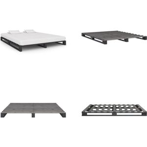 vidaXL Bedframe pallet massief grenenhout grijs 180x200 cm - Bed - Bedden - Slaapkamermeubel - Bedframe