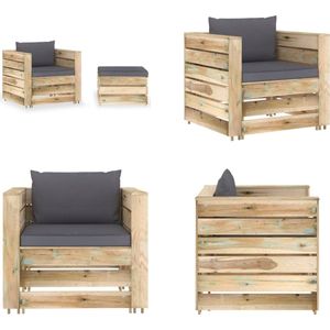 vidaXL 2-delige Loungeset met kussens groen geïmpregneerd hout - Pallet Loungeset - Pallet Loungesets - Tuinset - Tuinsets