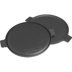 Universele grillplaat gietijzer met platte en geribbelde kant, rond, 36 cm