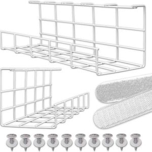 Kabelkorf voor Onder het Bureau - Kabels Organiseren - Set van 2 - Wit - Metaaldraad - 40,5cm