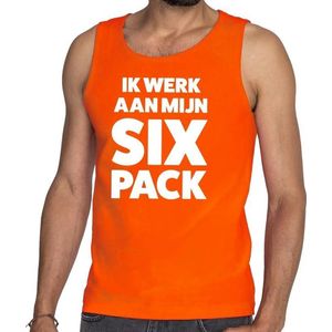 Ik werk aan mijn SIX Pack tekst tanktop / mouwloos shirt oranje heren - heren singlet Ik werk aan mijn SIX Pack - oranje kleding XXL