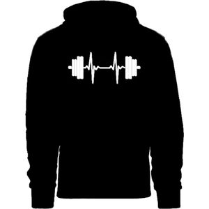 Grappige hoodie - trui met capuchon - sport - hartslag gewichten - heartbeat - gewichtheffen - fitness - krachttraining - maat XL