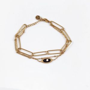 Dottilove Dames Armband 3 Lagen - Zwarte Natuursteen - 14K Geelgoud Vergulde - Schakelsarmband