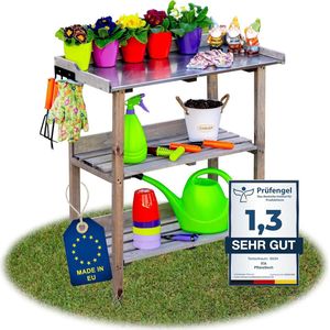 Houten Plantentafel Grijs - Tuinwerktafel - 1 stuk - 76x38x89 cm - met Opbergrek