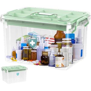 Huisapotheekdoos voor medicijnenopslag en cosmetica (24 x 17 x 13,5 cm) met handgrepen