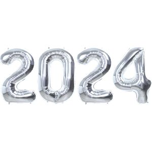 Folie Ballon Cijfer 2024 Oud En Nieuw Versiering Nieuw Jaar Feest Artikelen Happy New Year Decoratie Zilver - XL Formaat