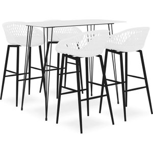 vidaXL Bar Set - Bartafel - 5-delige Barset wit - Eetkamerstoel - Eetkamerset - Witte Meubels