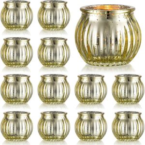Gouden glazen votief kaarshouders voor theelichtjes - set van 12 - kwiktheelichthouders voor bruiloft - tafel middenstuk - vintage kerstdecoratie