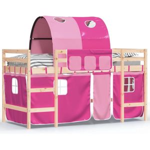 vidaXL - Kinderhoogslaper - met - tunnel - 80x200 - cm - massief - grenenhout - roze