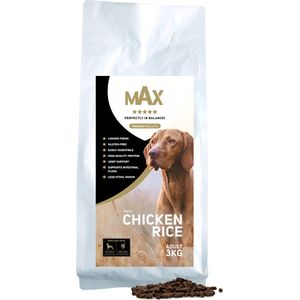 Max Adult Kip & Rijst - Hondenvoer - Droogvoer - Geperste Hondenbrokken - Glutenvrij - Met Dog Mobility & Dog Parex - 3 kg