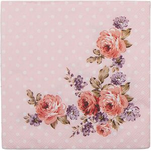 HAES DECO - Set van 4 Wegwerpservetten - formaat 33x33 cm (20 stuks in verpakking) - kleuren Roze / Rood / Wit / Paars - van Papier - Collectie: Dotty Rose - Totaal 80 Servetten