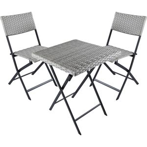 BRUBAKER Lugano Balkonset met tafel en 2 stoelen, weerbestendig, inklapbaar en ruimtebesparend, polyrotan balkonmeubelset, zitgroep voor balkon, terras, bistroset met klapstoelen, grijs/beige