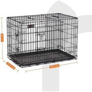 FEANDREA Hondenkooi 2 deuren hondenbox transportbox opvouwbaar draadkooi katten konijnen knaagdier konijnen gevogelte kooi zwart XL 91 x 64 x 58 cm PPD36H