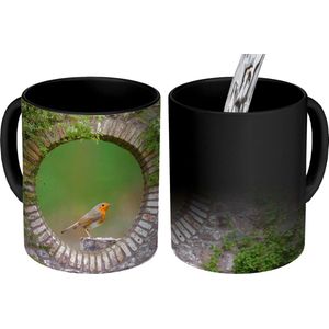 Magische Mok - Foto op Warmte Mokken - Koffiemok - Vogel - Doorkijk - Roodborstje - Magic Mok - Beker - 350 ML - Theemok