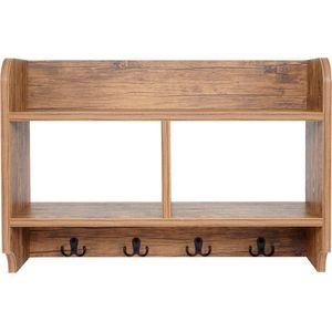 Wandkapstok MCW-C68, kapstokplank, 4 haken 2 planken, 41x60x19cm 3D structuur ~ Wild oak look