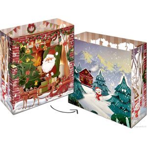 Popcards popupkaarten – Doorkijk Kerstkaart met Cadeautjes en Kerstman Kerstboom Haardvuur pop-up kaart 3D wenskaart