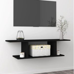 The Living Store Televisiewandkast - Zwart bewerkt hout - 103 x 30 x 26.5 cm - Trendy en praktisch