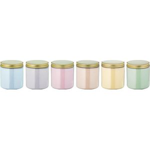 Scrubzout - 300 gram - set van 6 verschillende geuren - Gouden Deksel - Opium, Lavendel, Rozen, Amandel, Vanille en Eucalyptus - Hydraterende Lichaamsscrub - Cadeau