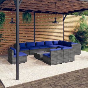 The Living Store Loungeset - Poly Rattan - Grijs - 60x60x30 cm - Modulair design