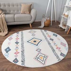 Paco Home Vloerkleed Woonkamer Laagpolig Boho Scandinavisch Patroon Geometrisch Rond 160 cm Rund