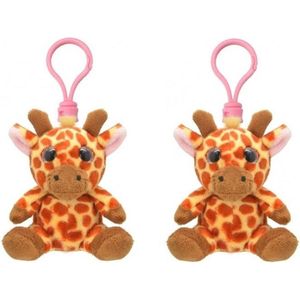 Set van 2x stuks pluche mini knuffel giraf sleutelhanger 9 cm - Dieren knuffel cadeaus artikelen voor kinderen