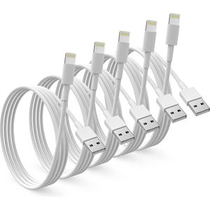 5 Pack - 1 Meter Geschikt voor: Lightning kabel naar USB 2.0 A Male oplaadkabel Geschikt voor: Apple iPhone iPod Airpods & iPad - Wit