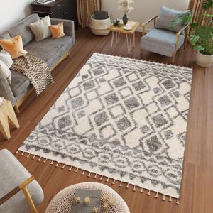 Tapiso Versay Fringes Vloerkleed Hoogpolig Shaggy Tapijt Maat- 80x200