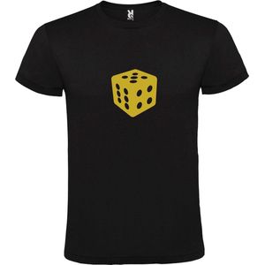 Zwart T-Shirt met “ Dobbelsteen “ afbeelding Goud Size M