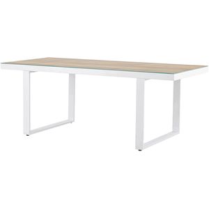 Nest outdoor Mathijs Tuintafel Wit - Aluminium - Weerbestendig - Waterafstotend - Glazen Tafelblad - 6 Persoons - 200 x 90 cm