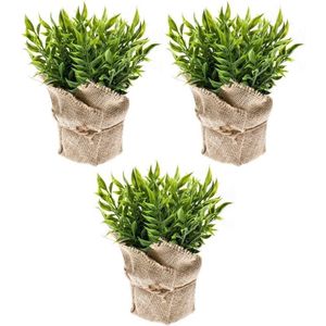 3x Kunstplanten muizendoorn kruiden groen in pot 20 cm - Kunstplanten/Nepplanten