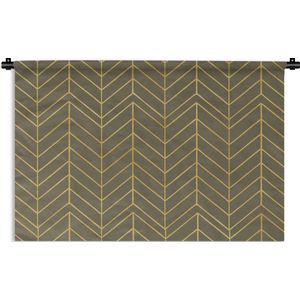 Wandkleed Luxe patroon - Luxe patroon van lichtgouden lijnen tegen een donkergroene achtergrond Wandkleed katoen 150x100 cm - Wandtapijt met foto