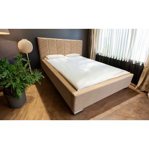 Maxi Maja - Goud tweepersoonsbed - Bed met frame - Container naar boven openend - Chromen poten - 160 x 200 - Beige kleur - Magic Velvet stof 2281
