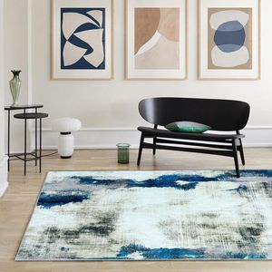 Vloerkleed voor de woonkamer, blauw, wasbaar tapijt, 120 x 170 cm, voor binnen en buiten, laagpolig, modern tapijt, slaapkamer, wasbaar, groot