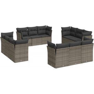 vidaXL Loungeset - Loungesets - Tuinset - Tuinbank - 12-delige Loungeset met kussens poly rattan grijs