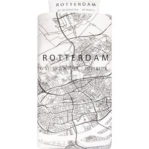 BINK City Dekbedovertrek Rotterdam 1 persoons 140x200/240 cm wit/zwart (inclusief kussensloop 60x70 cm)