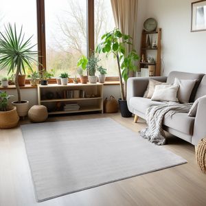 Sky Soft Uni Basic - Vloerkleed - Laagpolig - Effen Kleur - Zilver - Woonkamer Tapijt - Anti-Slip Rug- 160x230 CM