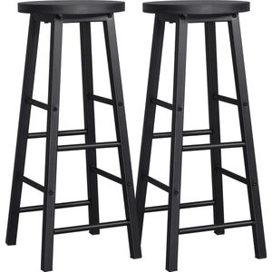 SteeFly® Set van 2 hoge barkrukken - Massief hout & staal - Stabiel & duurzaam - Zwart MDF zitvlak - Bistro stijl - Home decor