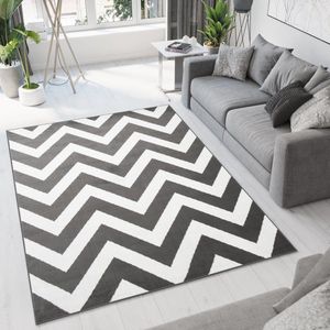 Tapiso Bali PP Vloerkleed Grijs Laagpolig Tapijt Modern Zigzag Maat- 300x400