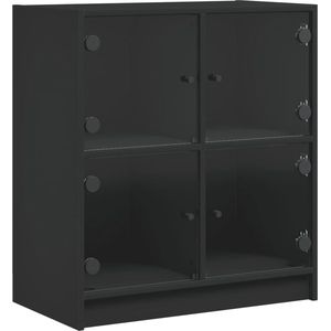 vidaXL - Bijzetkast - met - glazen - deuren - 68x37x75,5 - cm - zwart