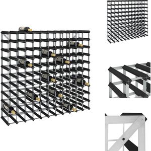 vidaXL Wijnrek - Massief grenenhout en gegalvaniseerd staal - 110 x 22.5 x 100.5 cm - Zwart - Wijnrek