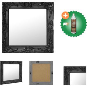 vidaXL Wandspiegel Barok Zwart - 50 x 50 cm - Met montagehaken - Spiegel - Inclusief Houtreiniger en verfrisser