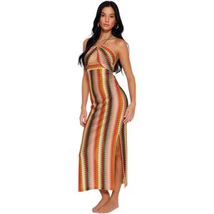 Trendyol Gestreepte, Getailleerde Maxi-Gebreide Strandjurk Met Uitsparingen En Venster Tbess23El00268
