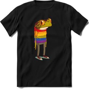 Casual gay pride kikker T-Shirt Grappig | Dieren reptiel Kleding Kado Heren / Dames | Animal Skateboard Cadeau shirt - Zwart - L