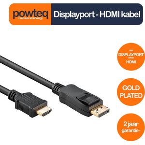 Powteq - 1 meter premium Displayport 1.4 naar HDMI 2.0 kabel - 4K 60 Hz - Gold-plated - 3 x afgeschermd - Topkwaliteit kabel