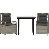vidaXL - 3-delige - Tuinset - met - kussens - poly - rattan - lichtgrijs